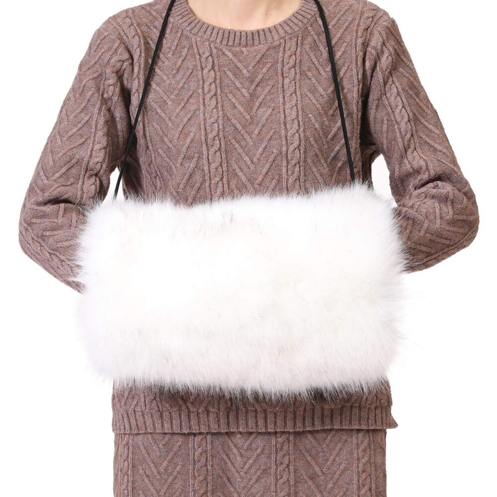 6520 Faux Fox Fur Pom Pom Hat and Hand Muffs 2pc Set - Picture 8 of 9